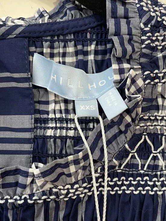 New Hill House Vivi 100% Cotton Plaid Mini Nap Dress Blue White XXS - Picture 6 of 9